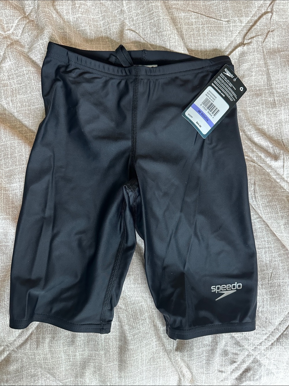 NWT Speedo power flex eco black boys competition swimming trunks size 26